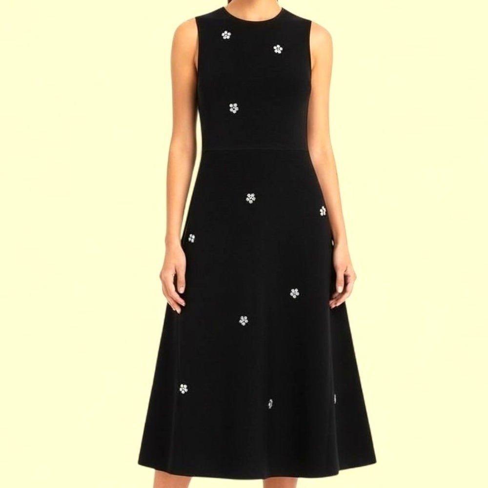 Free Assembly Womens Rhinestone Flower Sweater Dress Black Midi Sleeveless S 4-6